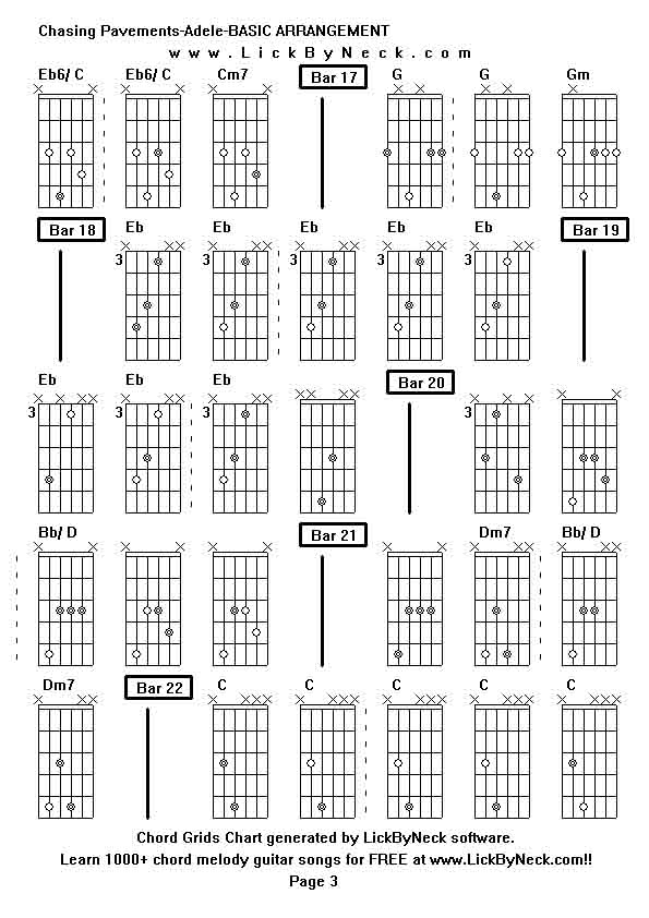 Chord Grids Chart of chord melody fingerstyle guitar song-Chasing Pavements-Adele-BASIC ARRANGEMENT,generated by LickByNeck software.